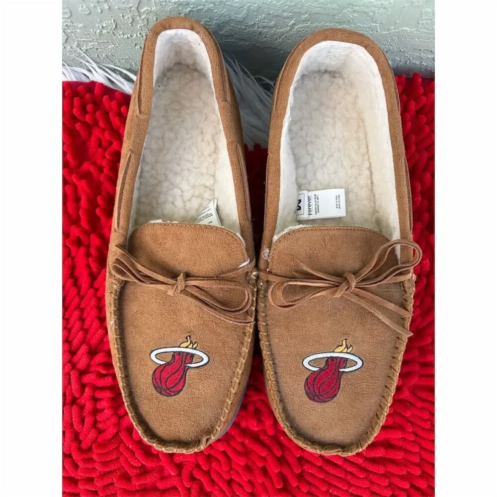 FOCO Miami Heat Men's Moccasin Slippers Brown Medium NBA Casual size 9-10